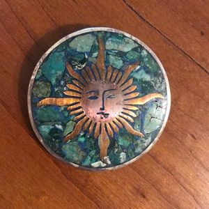 Mexican turquoise sun pendant/pin. LAST DAY!!